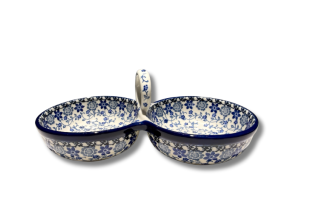 942 Bunzlau dubbele schaal met handvat (oog) 3427X Overige Schalen